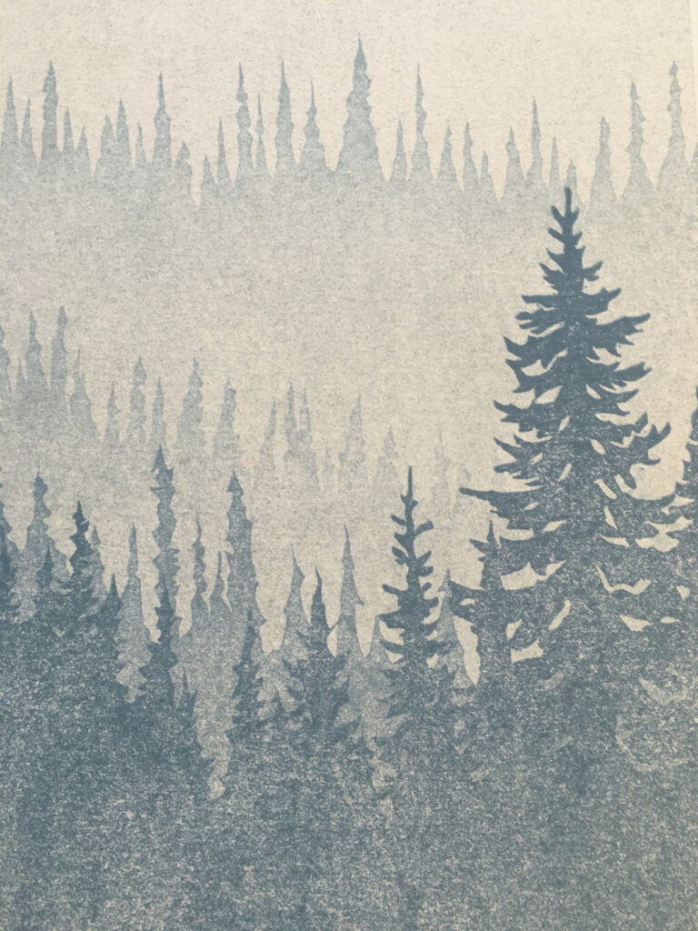 Detail of trees from Cloudy Pass print