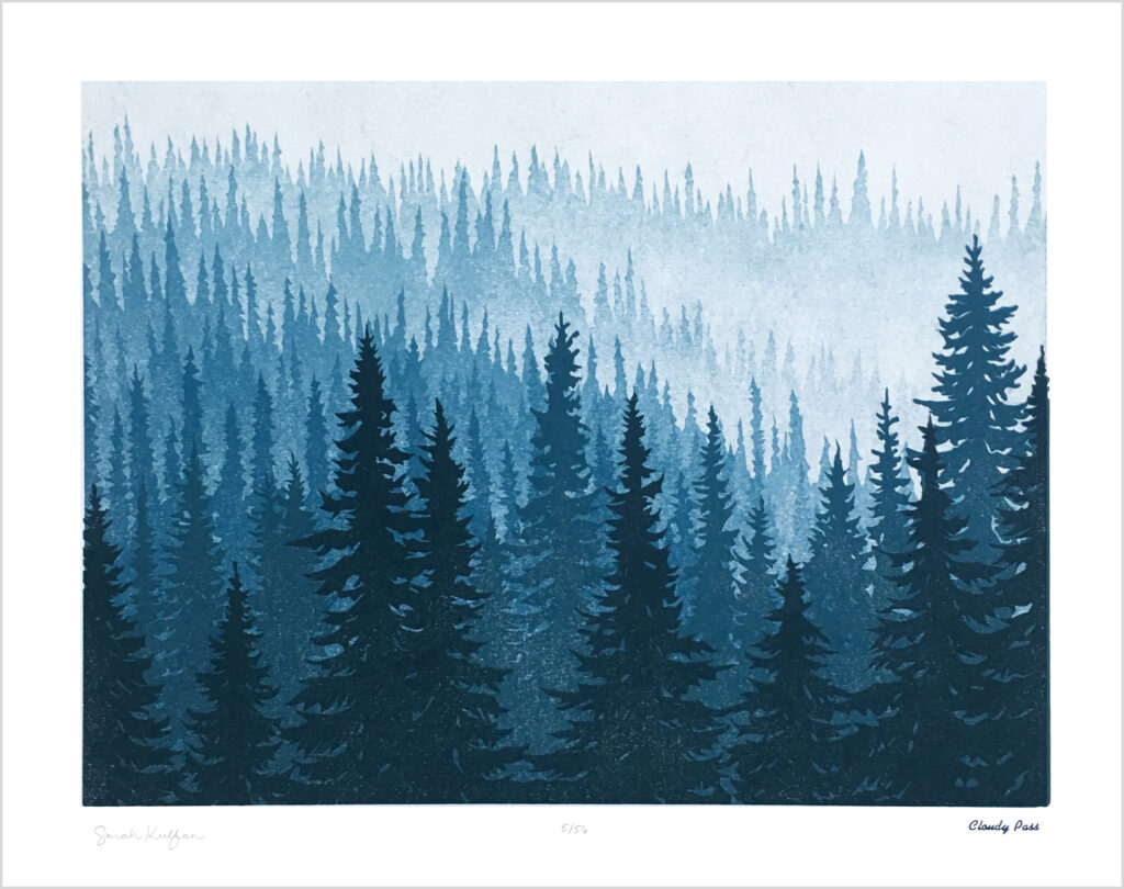 Signed and limited edition letterpress print Cloudy Pass.