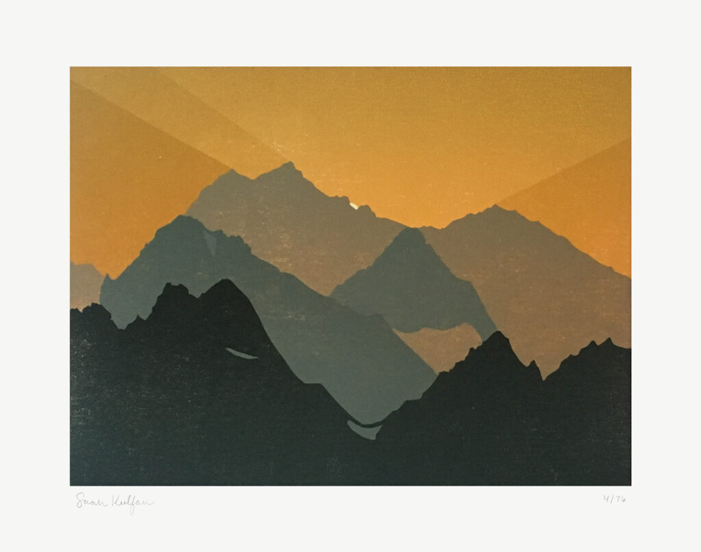 Letterpress print of Mount Olympus as viewed from Bear Pass