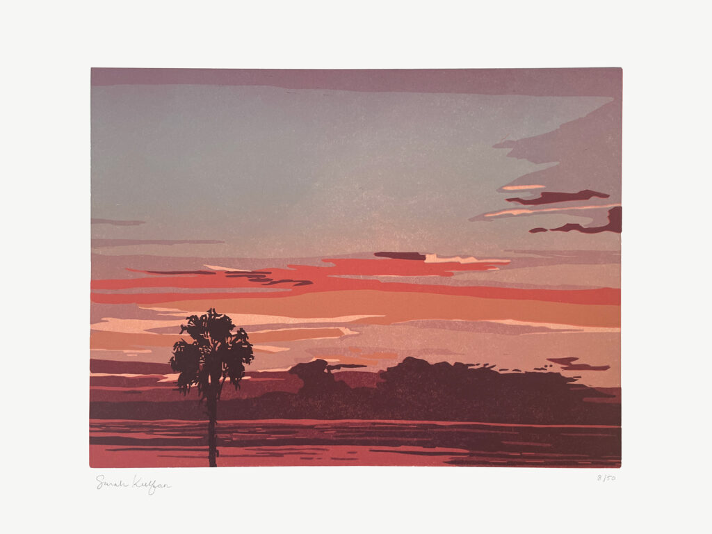 Kamaole Beach letterpress print of sunset in Hawaiian